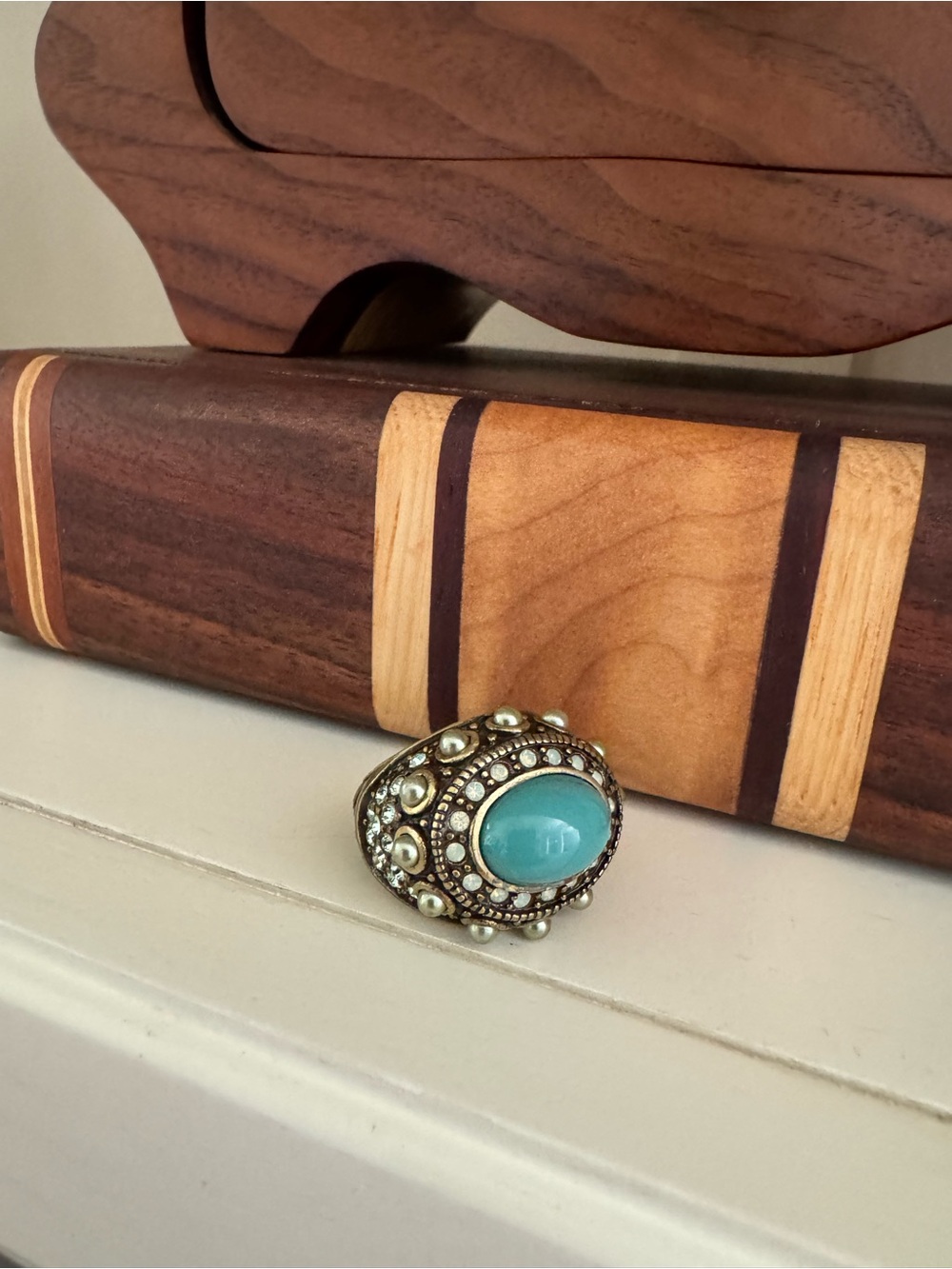 Heidi Daus Turquoise Cabochon and Pearl Accent Statement Ring